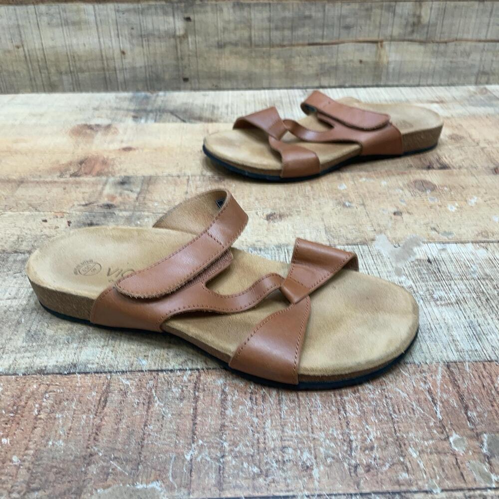 Vionic Pamplona Sandals Womens Size 9 40 Brown Leather Slide Orthotic Shoes